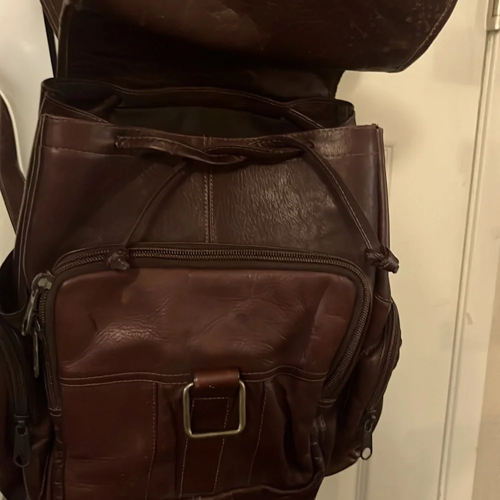Vintage Dark Brown Merlot Ox Blood Leather Distressed Unisex Utility Backpack